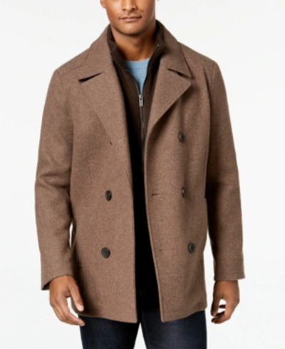 Kenneth Cole Men's Big & Tall Double-breasted Wool-blend Peacoat In Med Brown