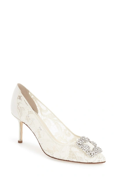 Manolo Blahnik 'hangisi' Pointy Toe Lace Pump In White
