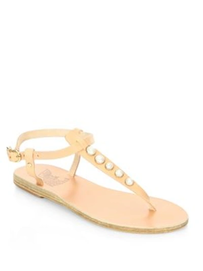 Ancient Greek Sandals Lito Imitation Pearl Embellished T-strap Sandal In Nude/neutrals