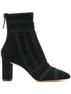 Alexandre Birman Beatrice Embroidered Leather Booties In Black