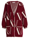 Valentino Large V Intarsia Cashmere & Wool Knit Cardigan In Red Persia