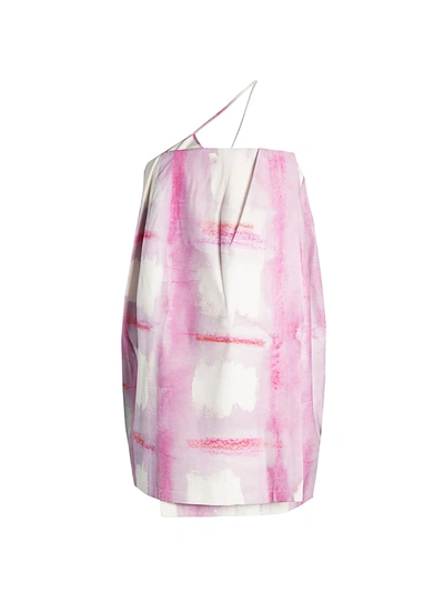 Jacquemus La Robe Soleil One-shoulder Mini Dress In Print Pink