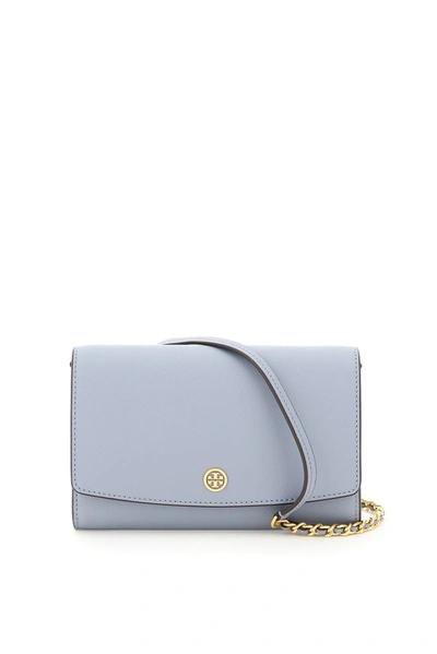 Tory Burch Robinson Chain Wallet In Light Blue