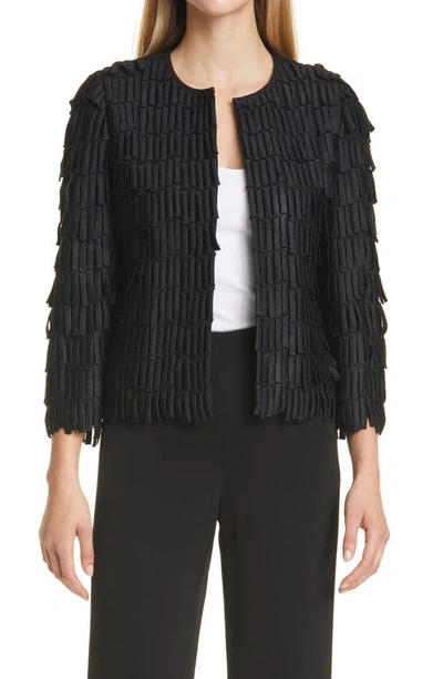Milly Fringe Embroidery Collarless Jacket In Black