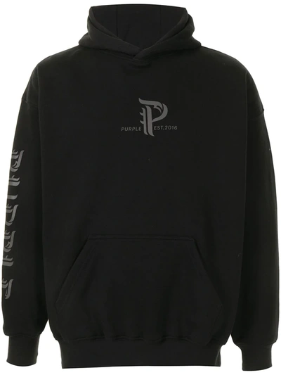 Purple Brand Logo Print Hoodie In Black