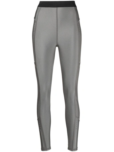 Moncler Silver Contrast Waistband Leggings In Grey
