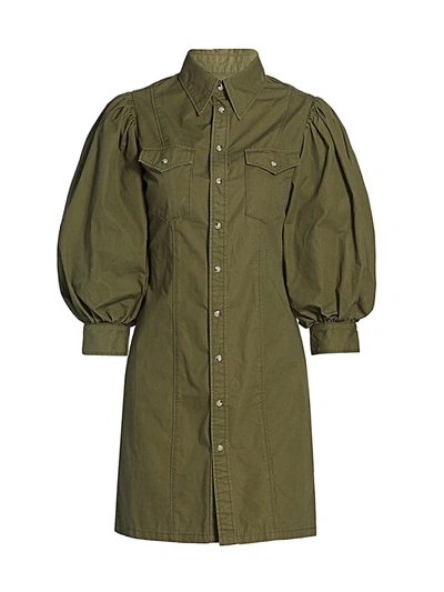 The Kooples Army Puff-sleeve Mini Dress In Military Khaki