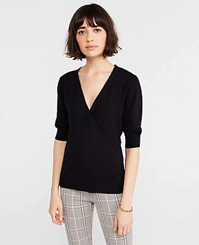 Ann Taylor Puff Sleeve Wrap Sweater In Black