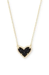 Kendra Scott Ari Heart Pendant Necklace In Gold/black Drusy