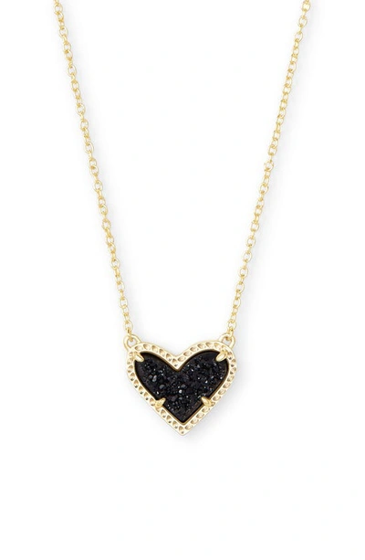 Kendra Scott Ari Heart Pendant Necklace In Black Drusy