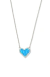 Kendra Scott Ari Heart Pendant Necklace In Rhodium/ Ocean Kyocera Opal