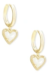 Kendra Scott Ari Heart Huggie Hoop Earrings In Gold/ Ivory Mother Of Pearl