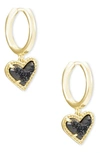Kendra Scott Ari Heart Huggie Hoop Earrings In Gold/ Black Drusy