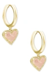 Kendra Scott Ari Heart Huggie Hoop Earrings In Gold/ Rose Quartz