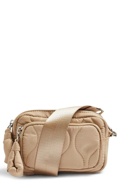 Topshop Micro Quilted Crossbody Bag In Stone
