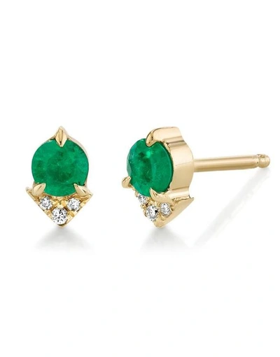 Lizzie Mandler Emerald And Diamond Spike Single Stud In Ylwgold