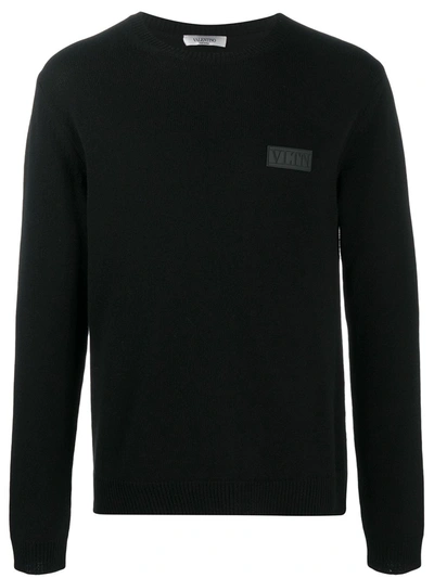 Valentino Vltn Patch Cashmere Knit Sweater In Black