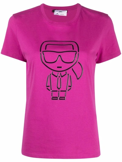 Karl Lagerfeld Karl Ikonik Outline Cotton T-shirt In Pink