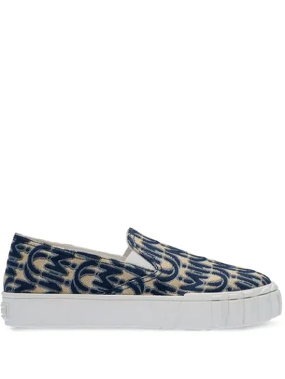 Miu Miu Women's Jacquard Slip On Platform Sneakers In Blue