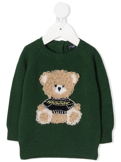 Il Gufo Babies' Bear-appliqué Knitted Sweatshirt In Green