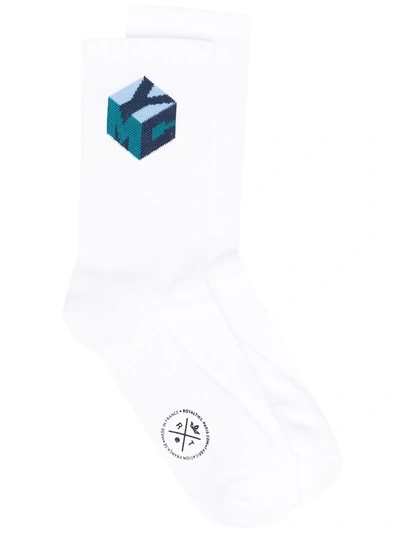 Ymc You Must Create Logo Intarsia Knit Socks In White