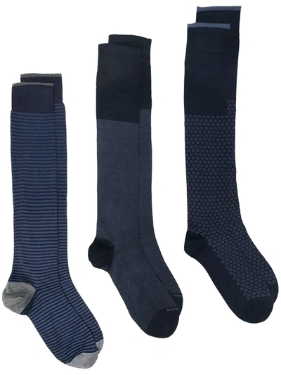 Marcoliani Three-piece Striped Sock Set In Blue