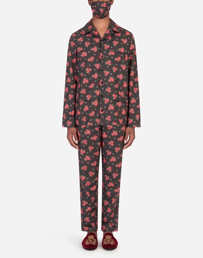 Dolce & Gabbana Miniature Rose-print Pajama Set With Matching Face Mask In Floral Print
