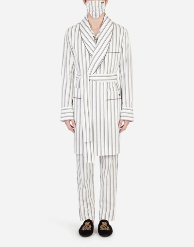 Dolce & Gabbana Double-stripe Robe With Matching Face Mask In White