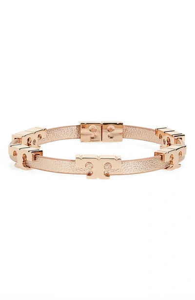 Tory Burch Serif T Stackable Bracelet In Rose Gold Metallic