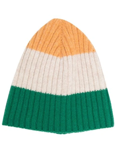 Ymc You Must Create Colour Block Ribbed Knit Beanie Hat In Green