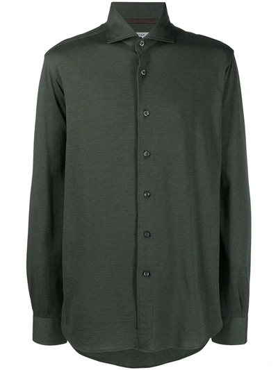 Orian Spread Collar Piqué Shirt In Green