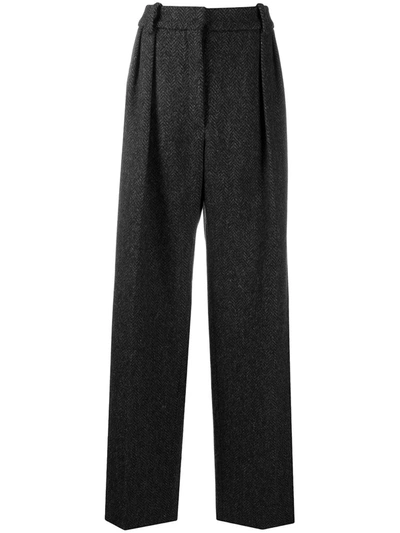 Valentino Tailored Herringbone Trousers In Grey