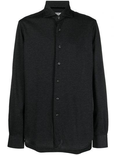 Orian Spread Collar Piqué Shirt In Black