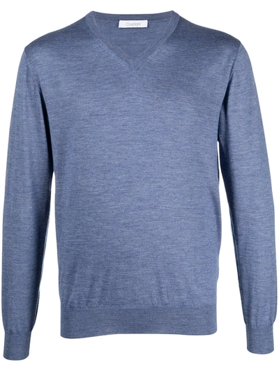 Cruciani V-neck Fine-knit Jumper In Blue