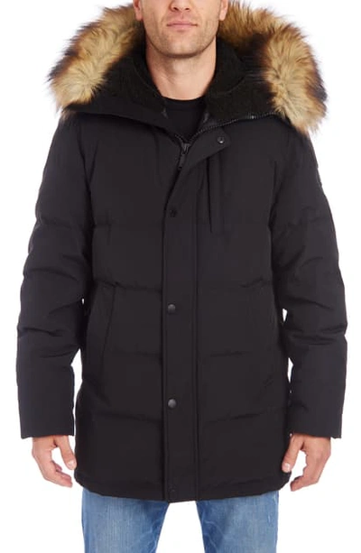 Vince Camuto Faux Fur Trim Down & Feather Puffer Jacket In Black