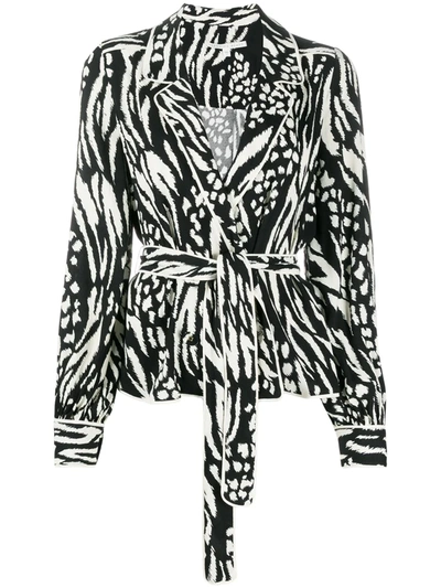 Veronica Beard Clive Zebra-print Blouse In Black