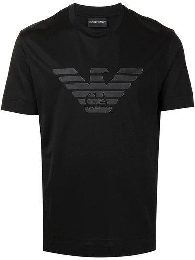 Emporio Armani Tonal Logo-print Crew-neck T-shirt In Black