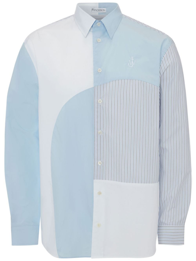 Jw Anderson Relaxed-fit Cotton Patchwork Shirt In Light Blue