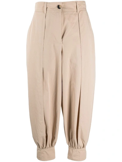 Jw Anderson Cotton-twill Tapered-leg Trousers In Brown