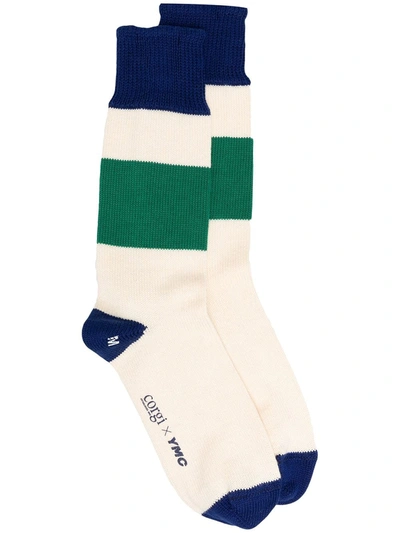 Ymc You Must Create Knitted Colour Block Socks In Neutrals