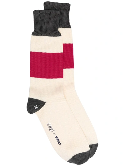 Ymc You Must Create Knitted Colour Block Socks In Neutrals