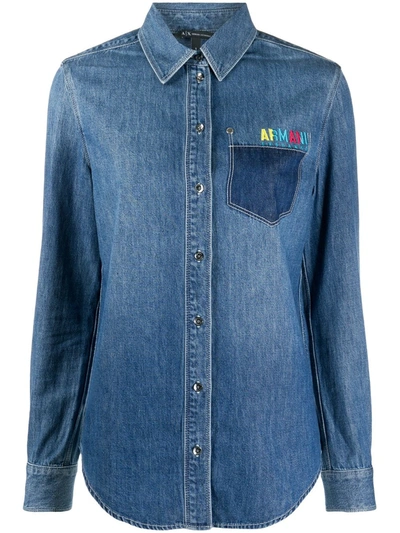 Armani Exchange Denim Long-sleeve Shirt In Blue