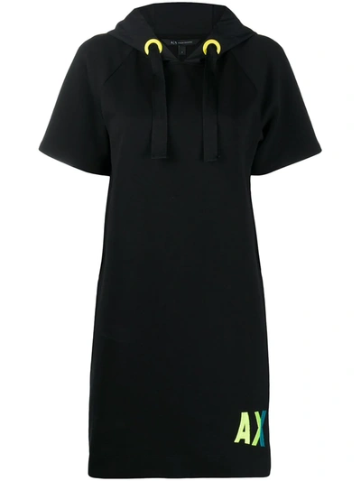 Armani Exchange Embroidered-logo Hooded Dress In Black
