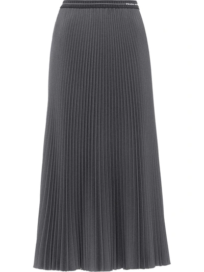 Prada Logo-detail Pleated Skirt In F0124 Navy
