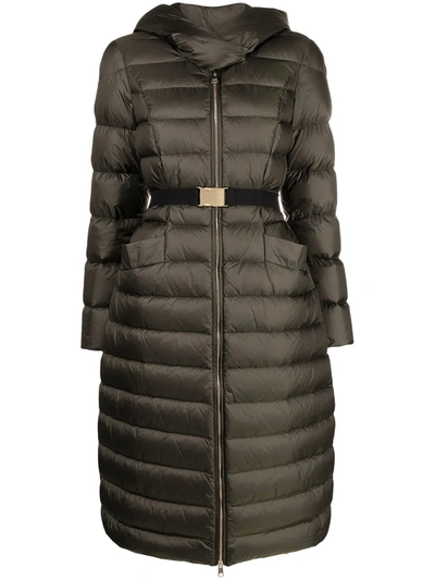 Liu •jo Belted Padded Coat In Green