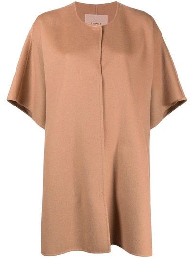 Twinset Concealed Fastening Cape In Brown