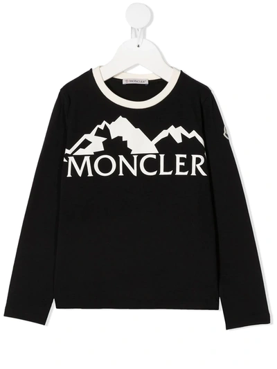 Moncler Kids' Logo-print T-shirt In Black
