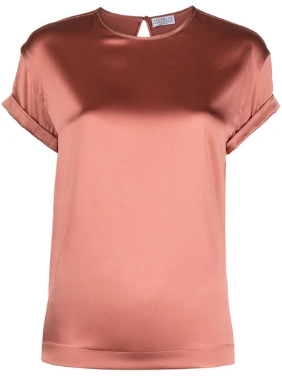 Brunello Cucinelli Satin Short-sleeve T-shirt In Pink