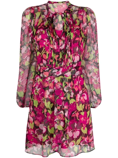Twinset Floral Print Crepe Short Dress In Pink