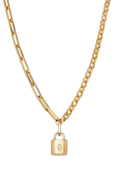 Missoma Ridge Padlock Mixed Chain Link Necklace In Gold